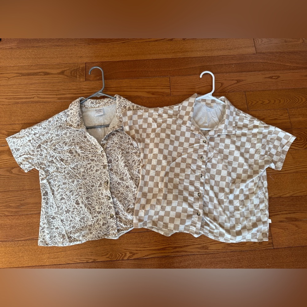 Jax and Lennon Button Up T-Shirt Size Youth-XL Secret Garden and Beige Checkers